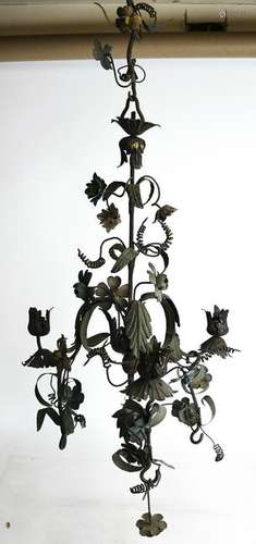 Tole Floral and Leaf Design Chandelier