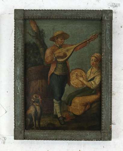 Pair Antique Figural Scenes- Oil on Canvas