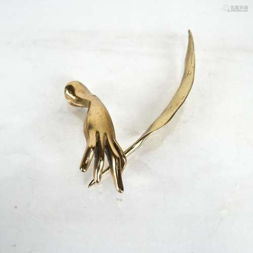 Yves LOHE: Bronze Sculpture - Hand, Feather