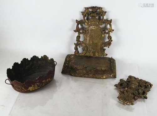 A Gilt Wood Bracket and A Tole Planter