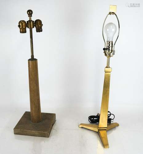 Two Danish-Style Lamps, Bronze & Wood