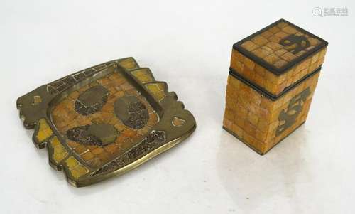 Mixed Metal Tray, Covered Box, Mexico