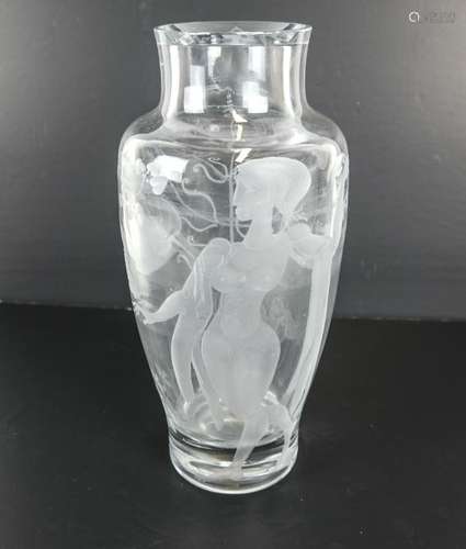 Tall Frosted, Etched Vase w/ Nudes