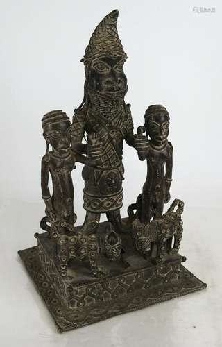 Bronze Sculpture Group: Figures, Animals