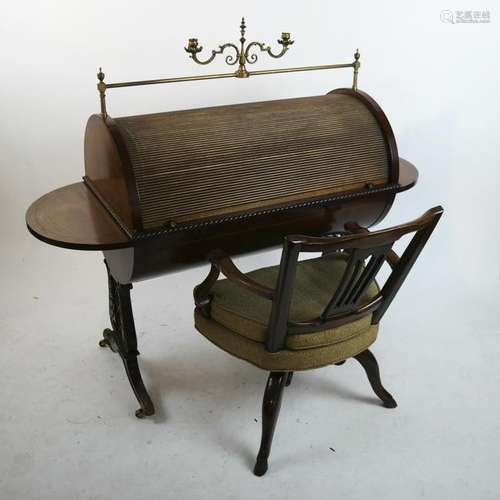 Regency-Style Tambour Cylinder Desk and Chair