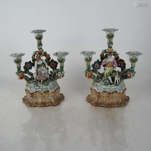 Pair German Porcelain Floral Candelabra