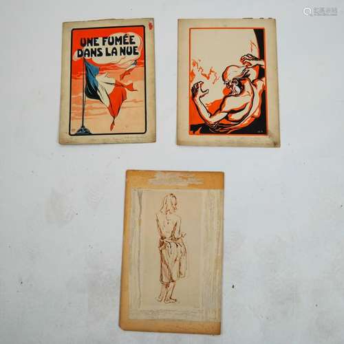 Three Unframed Art Works (French, Other)