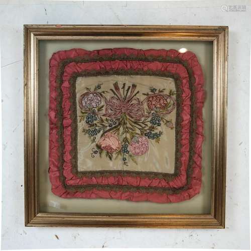 Framed Embroidered Textile Pillowcase