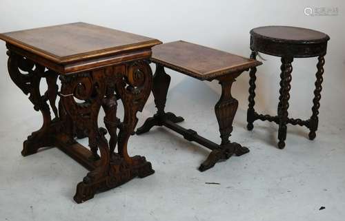 Figural Carved Table & Two Others