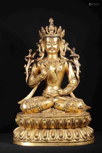 GILT BRONZE CAST AVALOKITESHVARA SEATED FIGURE