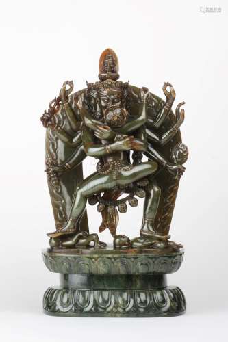 A SPINACH GREEN JADE BUDDHA