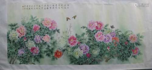 ZHOU YANSHENG: INK AND COLOR ON PAPER PAINTING 'PEONY FLOWERS'