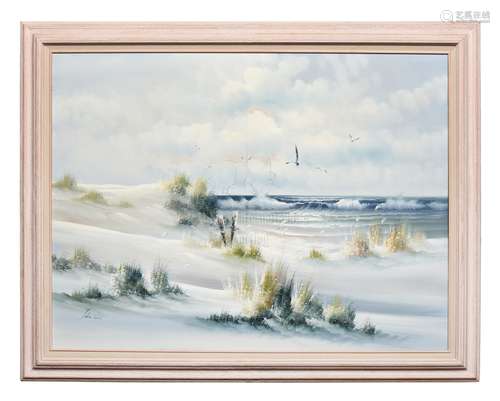 JOHN SAN: FRAMED OIL PAINTING 'LANDSCAPE SCENERY'