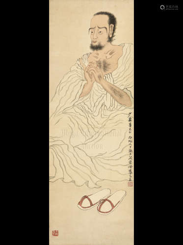 WANG ZHEN: INK AND COLOR ON PAPER PAINTING 'BODHIDHARMA'
