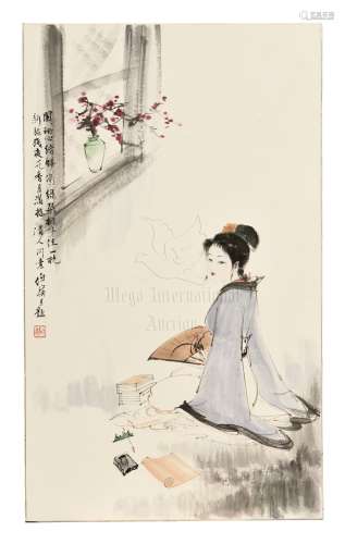 BAI BOHUA: INK AND COLOR ON PAPER PAINTING 'LADY'