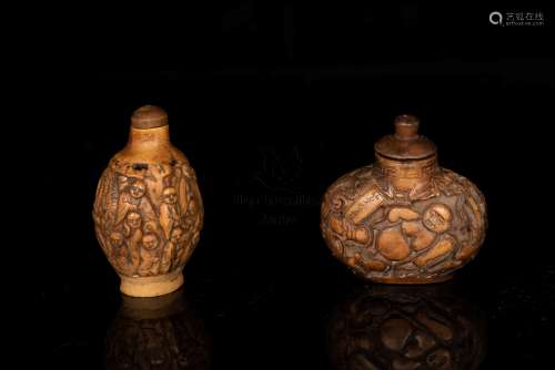 GROUP OF TWO 'MONKS' SNUFF BOTTLES