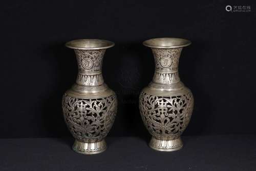 PAIR OF BRONZE CARVED 'FLOWERS' VASES