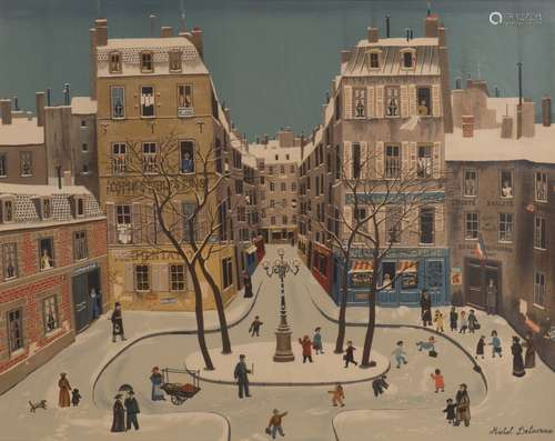 MICHEL DELACROIX: FRAMED PAINTING 'CITY SQUARE'