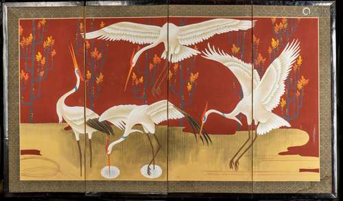 JAPANESE FOLDING SCREEN 'CRANES'