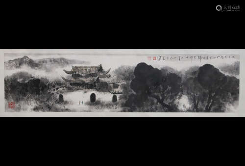 YANG SHANSHEN: INK ON PAPER PAINTING 'LANDSCAPE SCENERY' HAND SCROLL