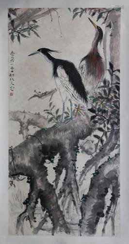 FANG RENDING: INK AND COLOR ON PAPER PAINTING 'BIRDS'