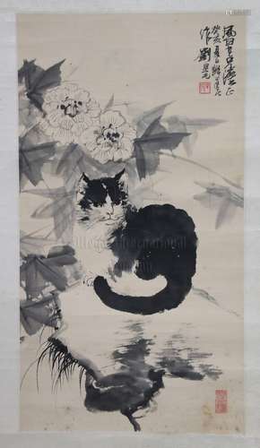 LIU DANZHAI: INK ON PAPER PAINTING 'CAT'