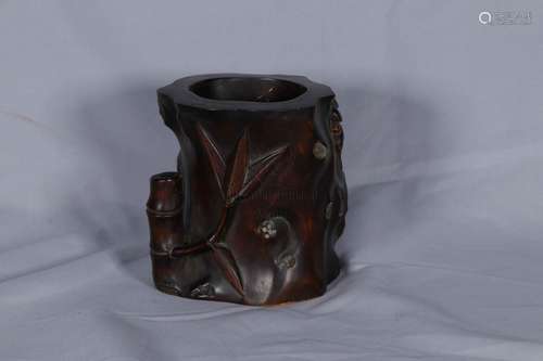 ZITAN WOOD CARVED BRUSH POT