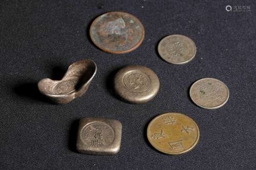 GROUP OF SEVEN SILVER AND BRONZE CURRENCY