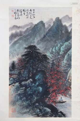 LI XIONGCAI: INK AND COLOR ON PAPER PAINTING 'LANDSCAPE SCENERY'