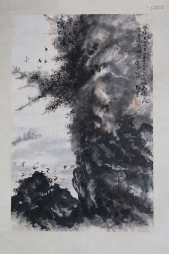 LI XIONGCAI: INK AND COLOR ON PAPER PAINTING 'LANDSCAPE SCENERY'