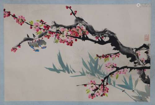 INK AND COLOR ON PAPER PAINTING 'FLOWERS AND BIRDS'