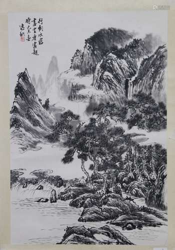 LIU YIQIU: INK ON PAPER PAINTING 'LANDSCAPE SCENERY'