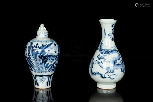 TWO BLUE AND WHITE VASES