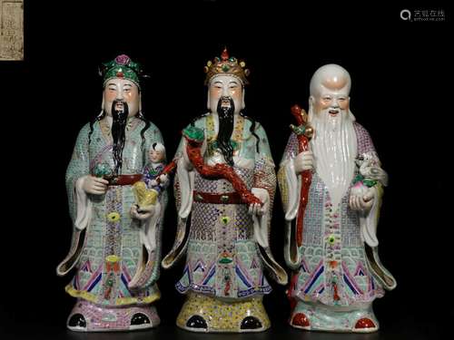 SET OF THREE PAINTED PORCELAIN 'THREE STARS' FIGURES