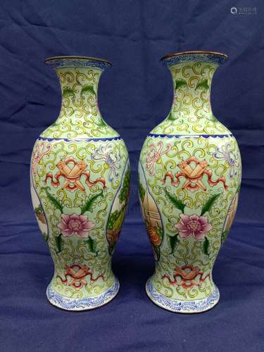 PAIR OF FAMILLE ROSE OPEN MEDALLION VASES