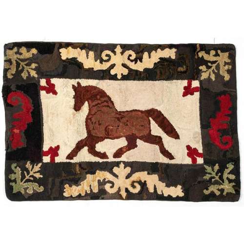 Hooked Rug with Trotting Horse