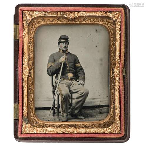 Sixth Plate Ambrotype of a Union Cavalry Trooper Armed