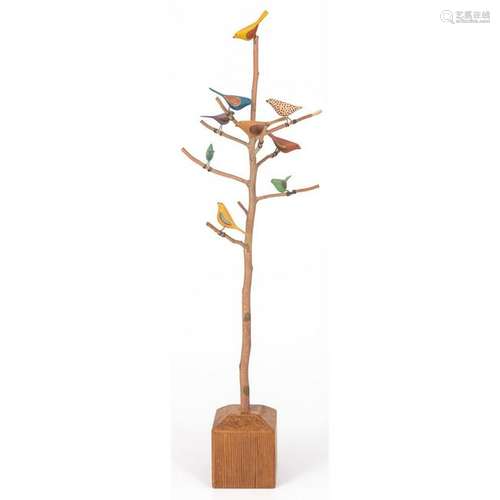 Folk Art Bird Tree, Signed Carlton