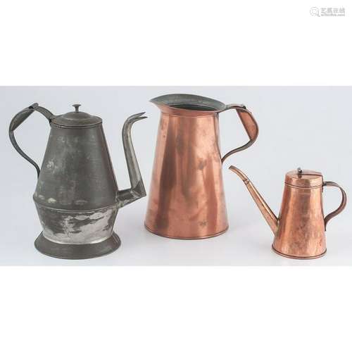 Copper Pitchers and Tin Coffee Pot