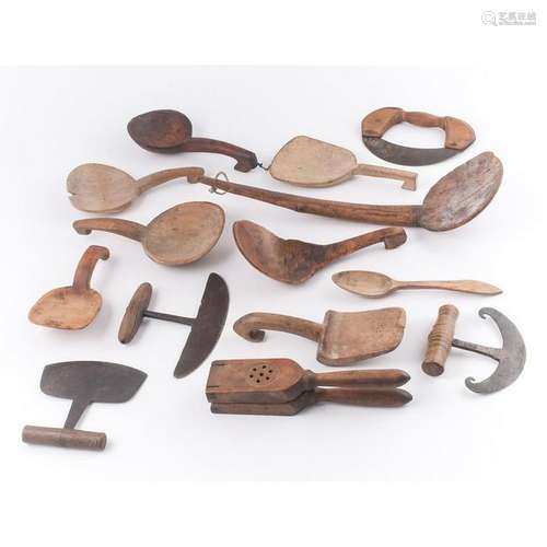 Large Group of Treenware Including Scoops and Choppers