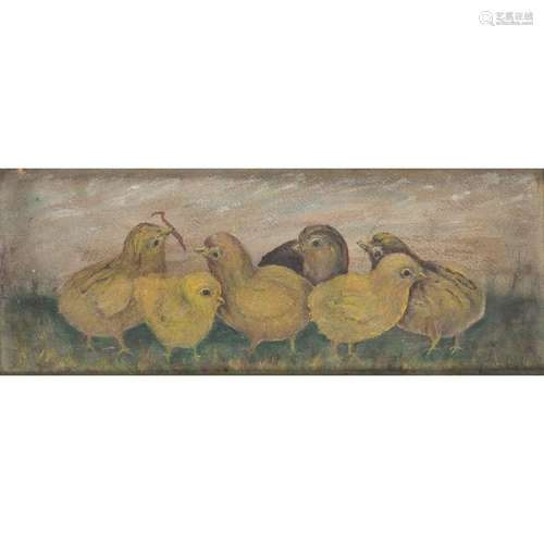 Folk Art Painting of Chicks