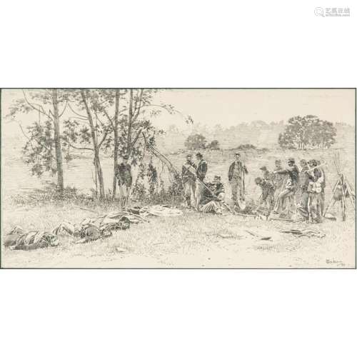 Burying the Dead, Antietam, Original Pen and Ink Sketch