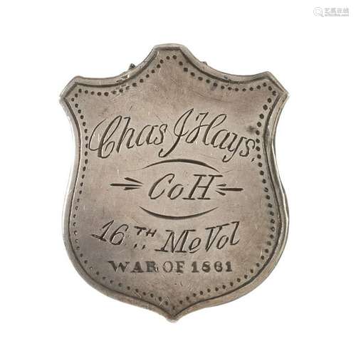 Silver ID Pin of Charles J. Hays, 16th Maine