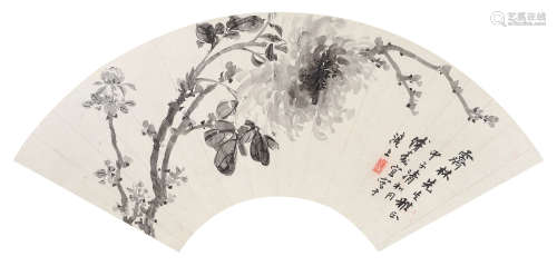 傅寿宜（1873～1945） 墨菊 扇片 水墨纸本