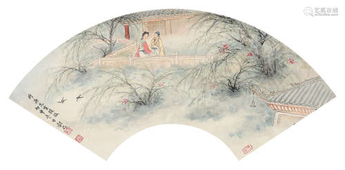 张韶石（1913～1991） 赏秋艳语 扇片 设色纸本