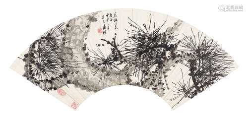 汤涤（1878～1948） 松寿 镜片 水墨纸本