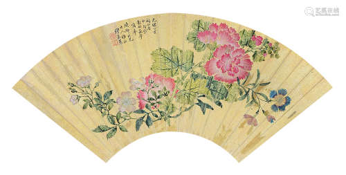 缪嘉惠（1831～1908） 花卉 镜片 设色泥金