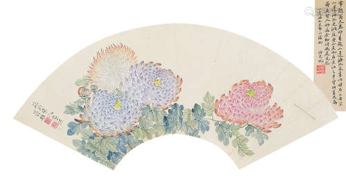 翁小海（1790～1849） 工笔花卉 扇片 设色纸本