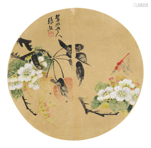 张熊（1803～1886） 蜻蜓花卉 镜片 设色洒金笺本