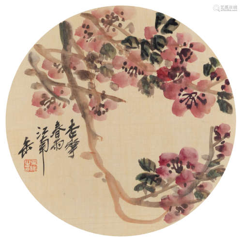 吴昌硕（1844～1927） 杏花春雨 镜片 设色绢本